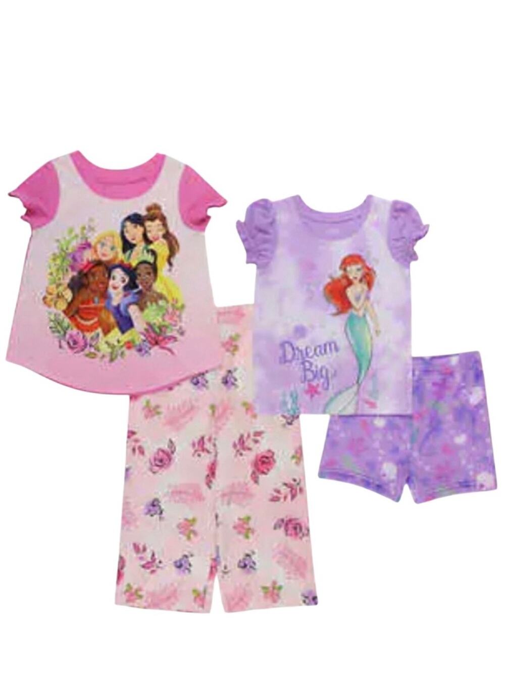 Disney Girls Little Mermaid Princess PJ Pajamas 4 piece Set Size 6 NWT